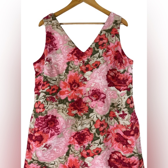 Talbots Pink Multi Floral Boho Sheath Dress Sleeveless V-Neck Rose Print Size 20 - Picture 3 of 6
